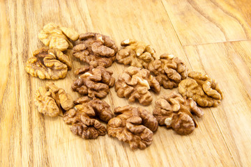 Walnuts on wood.