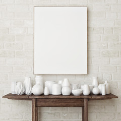 Mock up poster on brick wall, 3d render