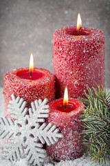 Christmas candles and lights. Christmas background.