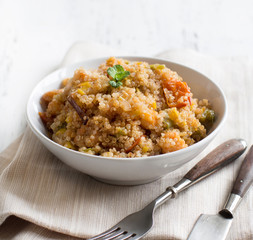 Cooked Quinoa with vegetables and shrimps