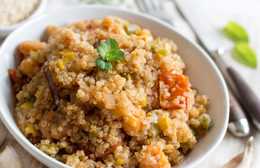 Cooked Quinoa with vegetables and shrimps