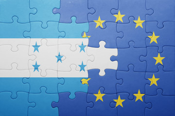 puzzle with the national flag of honduras and european union