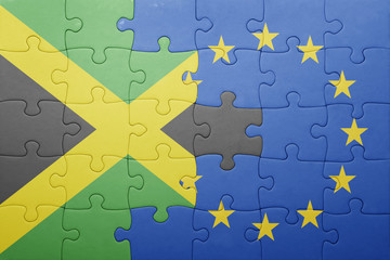 puzzle with the national flag of jamaica and european union