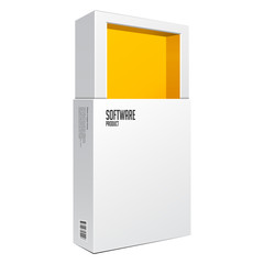 Opened White Modern Software Package Box Orange Yellow Inside For DVD, CD Disk Or Other Your Product