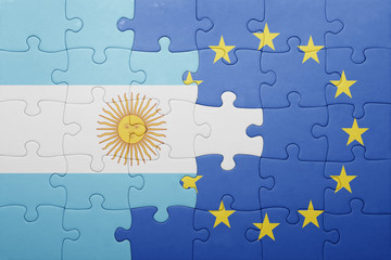 puzzle with the national flag of argentina and european union