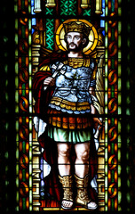 Fototapeta na wymiar St. Hermenegild: beautiful stained glass window from Sacred Heart of Jesus -Temple Tibidao-(Barcelona, Spain).