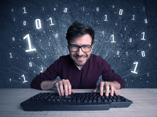 Online intruder geek guy hacking codes