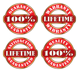 Lifetime Satisfaction Guarantee Warranty is an illustration or graphic of four satisfaction guaranteed and warranty labels or emblems.