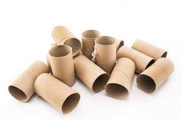 Empty toilet paper rolls isolated on white