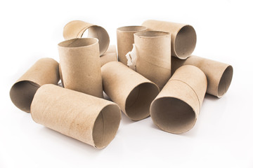 Empty toilet paper rolls isolated on white
