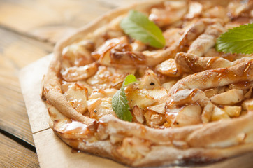 home made apple cake on the wooden table