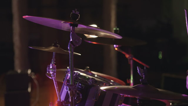 Drums set in night club