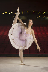 Young ballerina in theater dancing in costume. © HD92