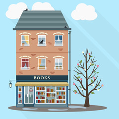 Retro house with books shop 