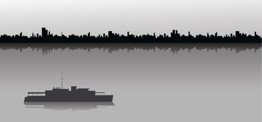 Sailing ship and city skyline - 96862654
