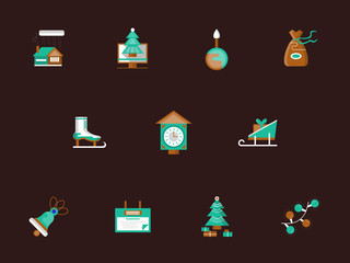 Flat color winter holidays vector icons set