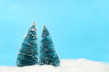 decorative trees on the snow