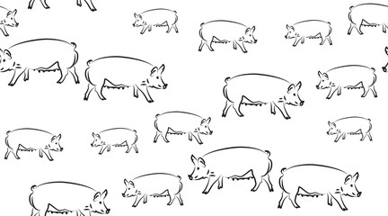 Vector abstract seamless background of white pigs. Randomly located pigs.