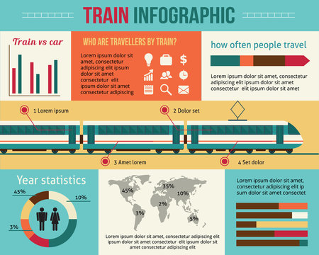 Train and railway infographic. 
