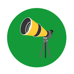 Birdwatching travel scope icon isolated on green background.