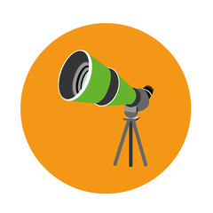 Birdwatching travel scope icon isolated on orange background.