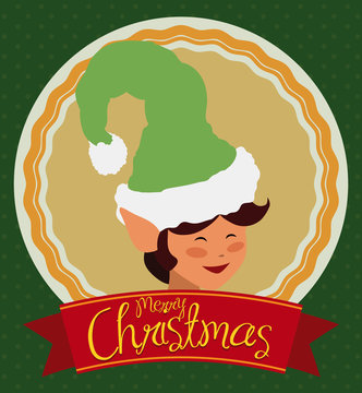Happy Smile Elf With Hat, Vector Illustration