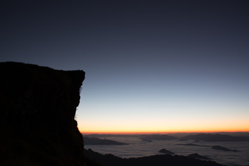 Fototapeta premium Sunrise and fog on mountain, Thailand.