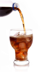 Cola soft drinks in glass on white background