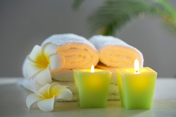 Beautiful spa composition on wooden table