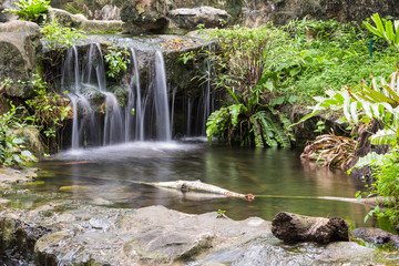 Fototapeta na wymiar Natural river flowing like a small waterfall.