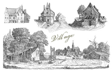 Obraz premium Old village art illustration