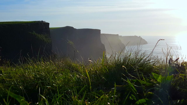 Misty Cliffs of Moher. Overlooking the beautiful and famous Cliffs of Moher around dusk in County Clare, Ireland.