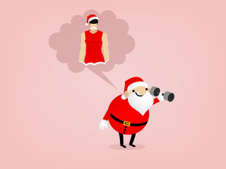 fat santa claus is holding dumbbell and imagine him self to be shapely