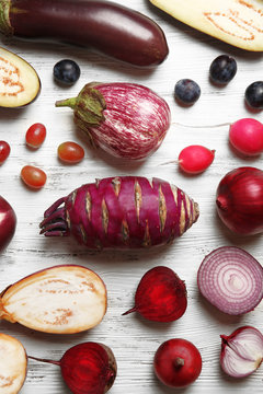 Fruits and vegetables on wooden table