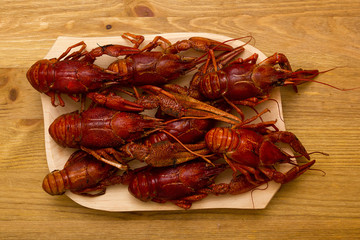 Crayfish boiled and laid on tray