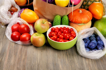 Fototapeta na wymiar Fruits and vegetables on table