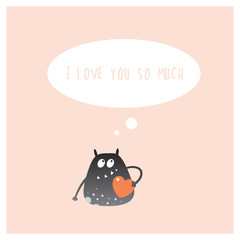Vector card by Valentine's Day with cute cartoon monster.