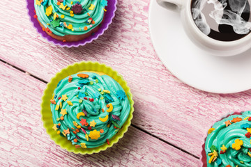 Fresh cupcakes and coffee