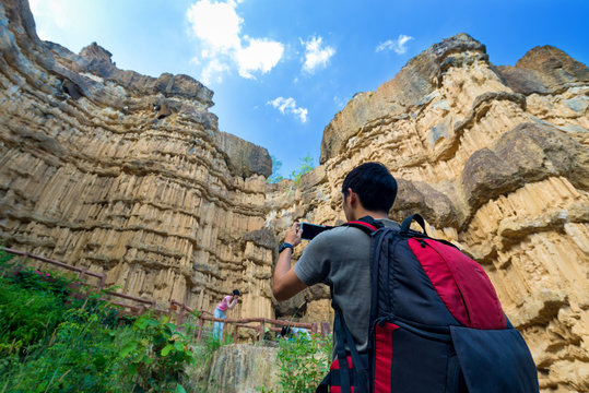 Tourist at Pha Chor canyon in Mae Wang National Park,Chiang Mai,