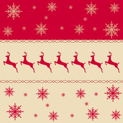 Seamless border pattern with reindeer and snowflakes.