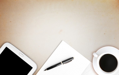 Office table with notepad, business background