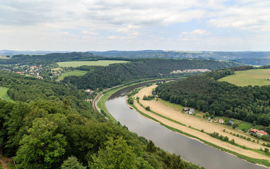 a beautiful view of the river Elbe from a height beautiful forest Saxon Switzerland