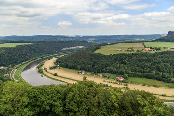 Naklejka premium a beautiful view of the river Elbe from a height beautiful forest Saxon Switzerland