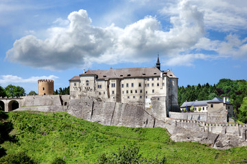 Fototapeta na wymiar medieval gothic castle with ramparts from 1241 in Cesky Sternberk, Central Bohemia region, Czech republic.