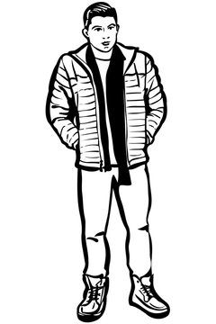 sketch of a young man in a jacket and a scarf