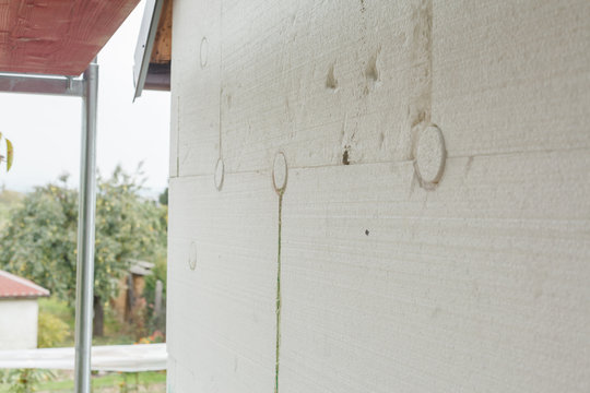 closeup of anchoring facade polystyrene