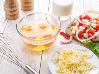 Omelette ingredients.