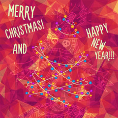 Greeting polygonal card: Merry Christmas and New Year.