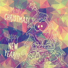 Greeting polygonal card: Merry Christmas and New Year.