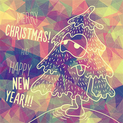 Greeting polygonal card: Merry Christmas and New Year.